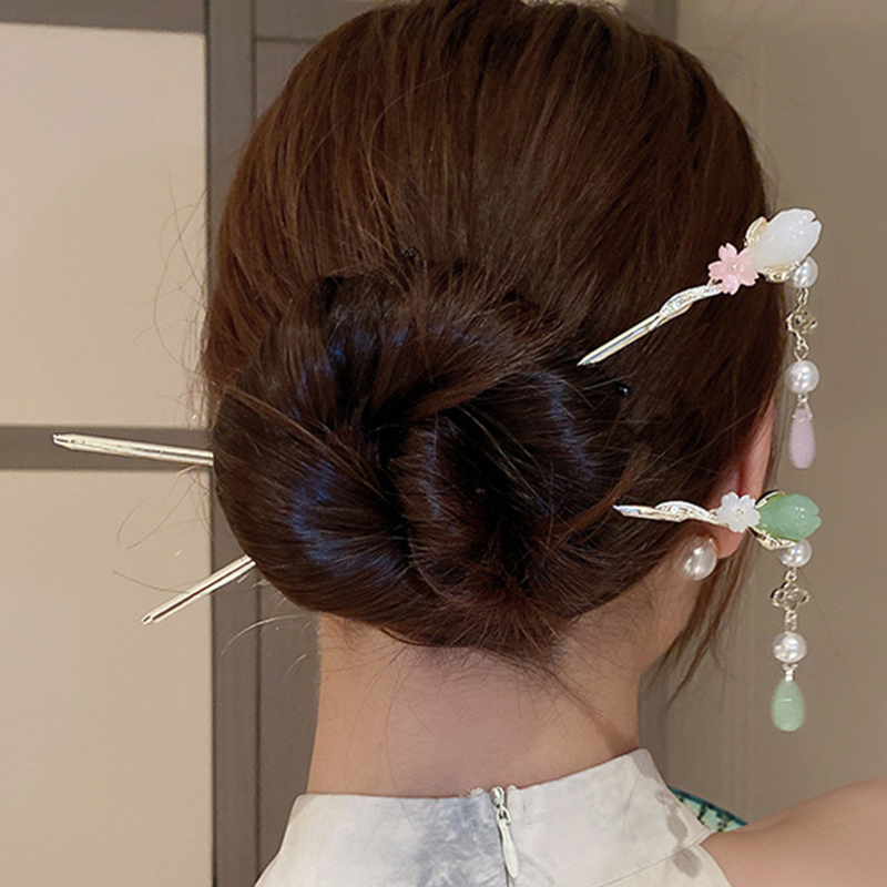 Pearl Hair Pin - Vintage Flower Pearl Tassel Hairpin for