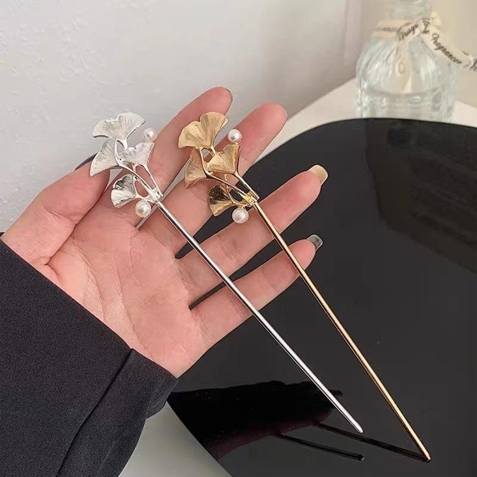 Pearl Hair Pin - Ginkgo Leaf Hair Stick For Women