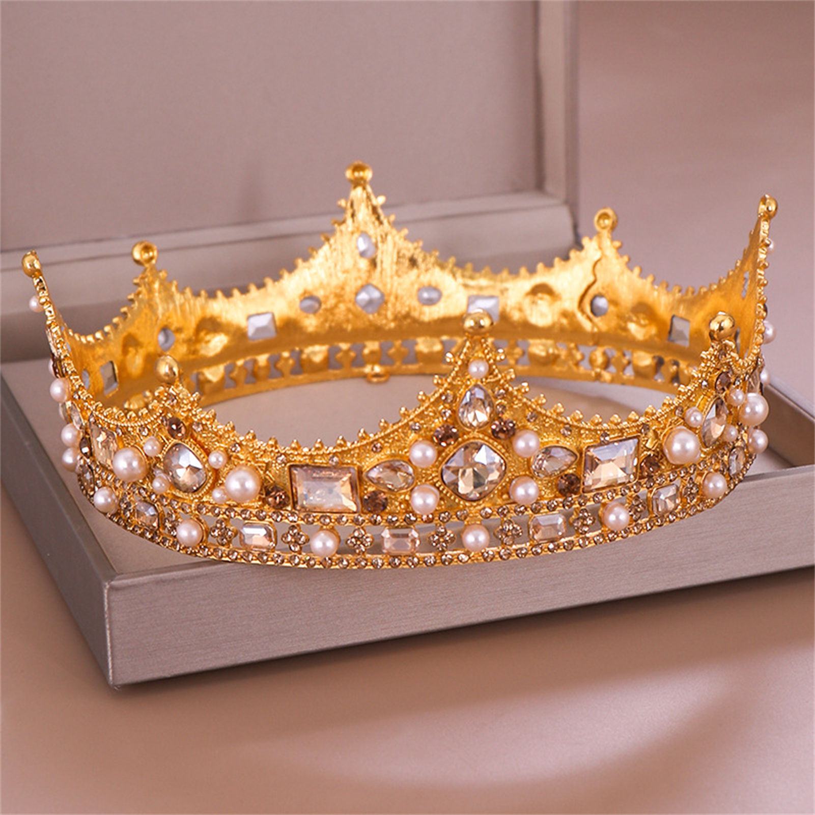 Women'S Wedding Accessories - Alloy Crown Tiara Retro Bridal Rhinestone