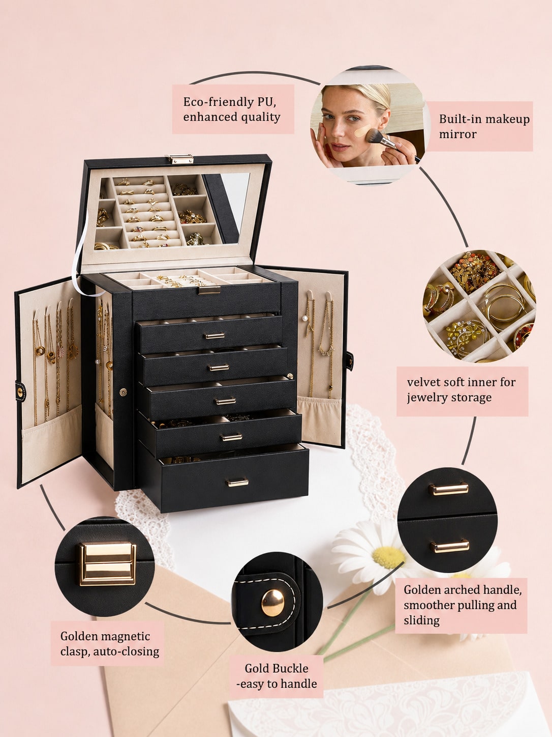 1PC Large 6-Layer PU Leather J - Women Accessories Drawer review and price