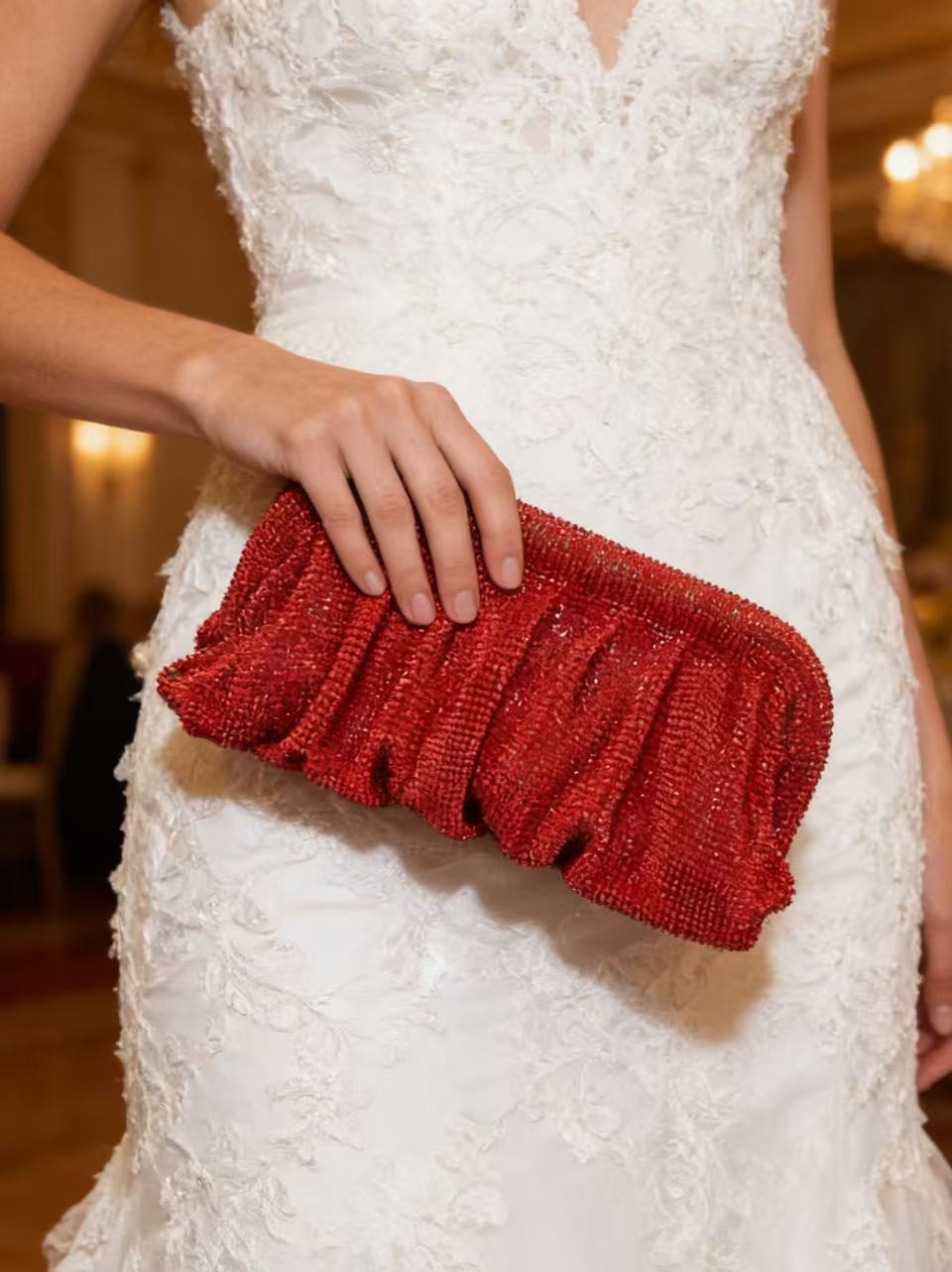 Red Aluminum Mesh Rhinestone P - Wallet Chain Bag review and price