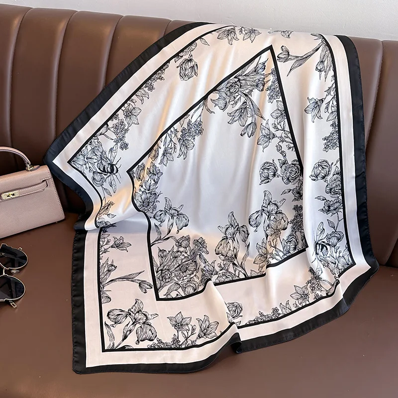 70*70cm Luxury Floral Print Si - Silk Scarf Square review and price