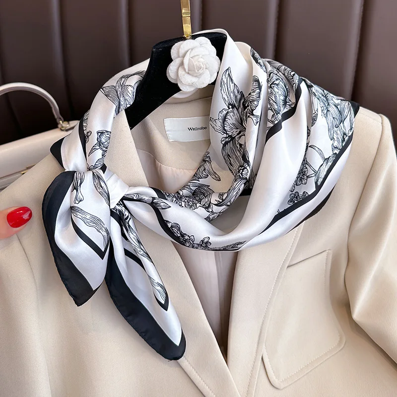 70*70cm Luxury Floral Print Si - Silk Scarf Square review and price
