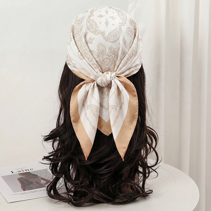 Vintage Beige Paisley Print Sq - Silk Scarf Square review and price