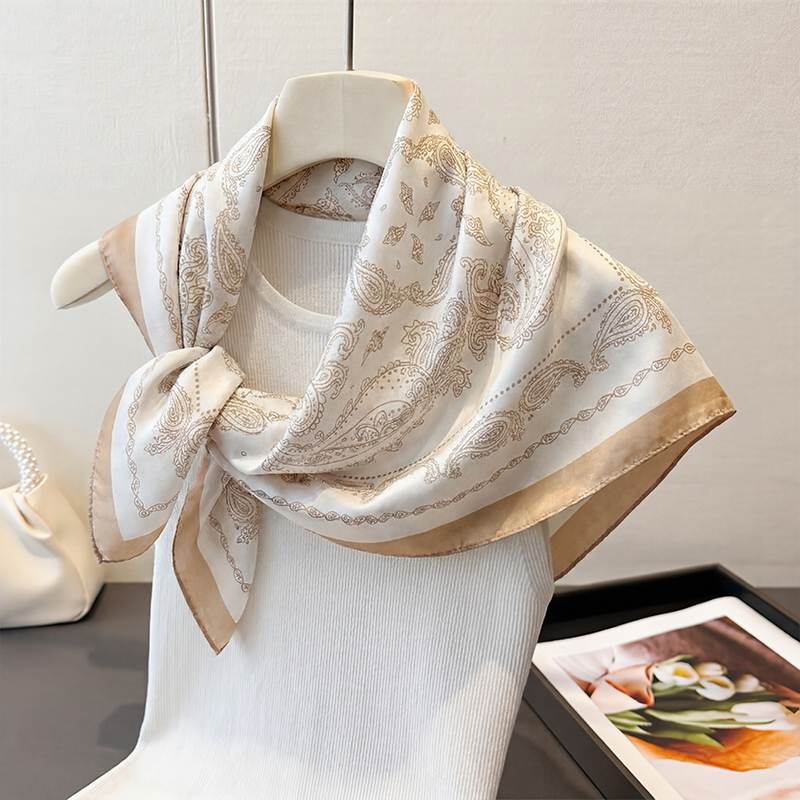 Vintage Beige Paisley Print Sq - Silk Scarf Square review and price